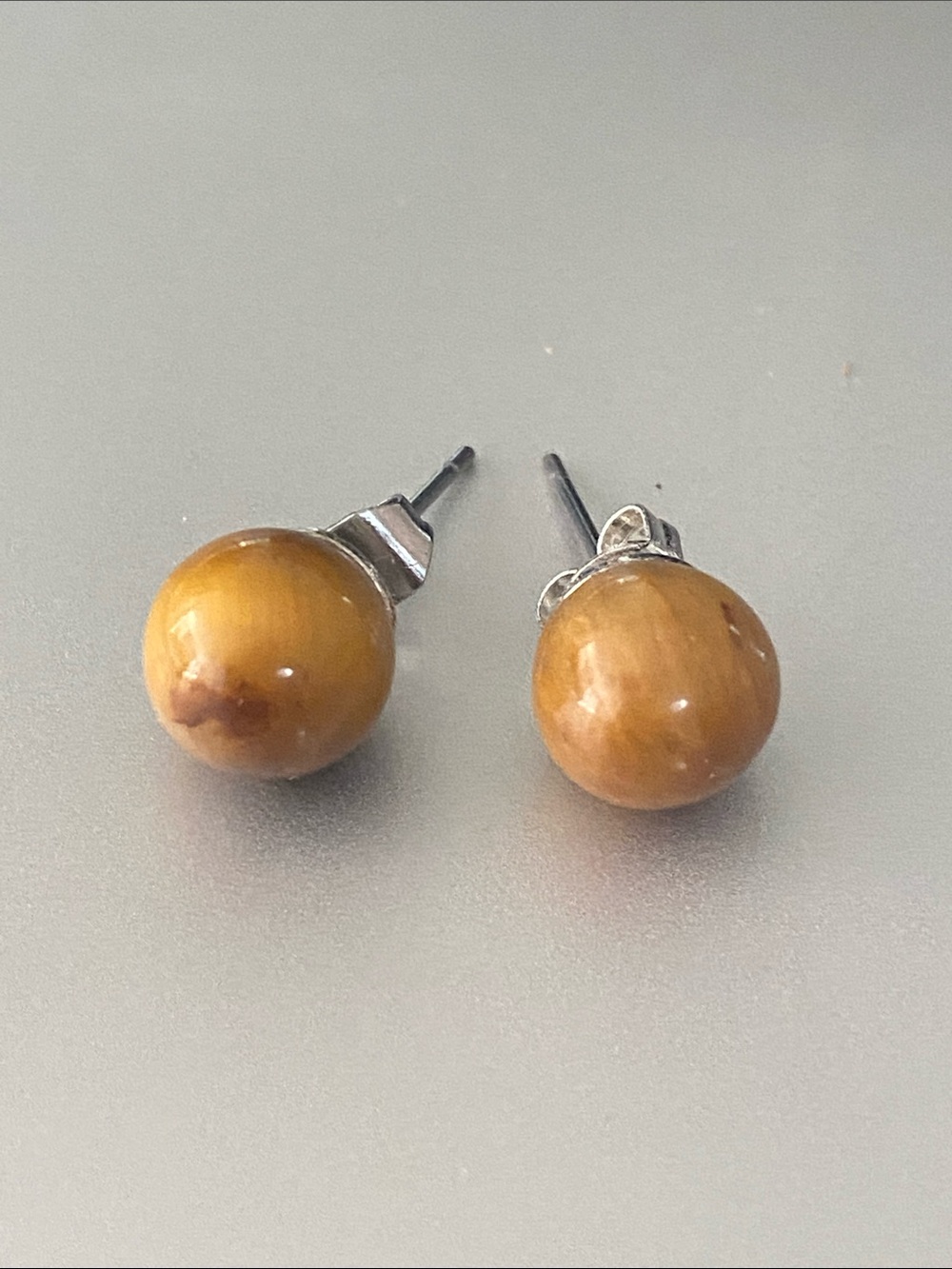 Yellow jasper stone Round Bead Stud pierced Earrings - Women Jewelry